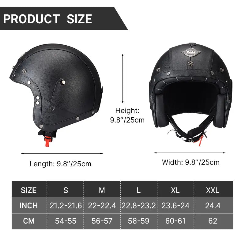 Retro Half Helmet – Leather Look, DOT Certified