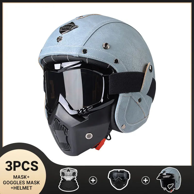 Retro Half Helmet – Leather Look, DOT Certified
