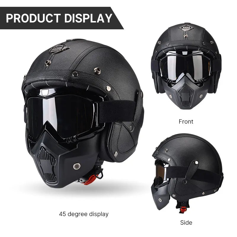 Retro Half Helmet – Leather Look, DOT Certified