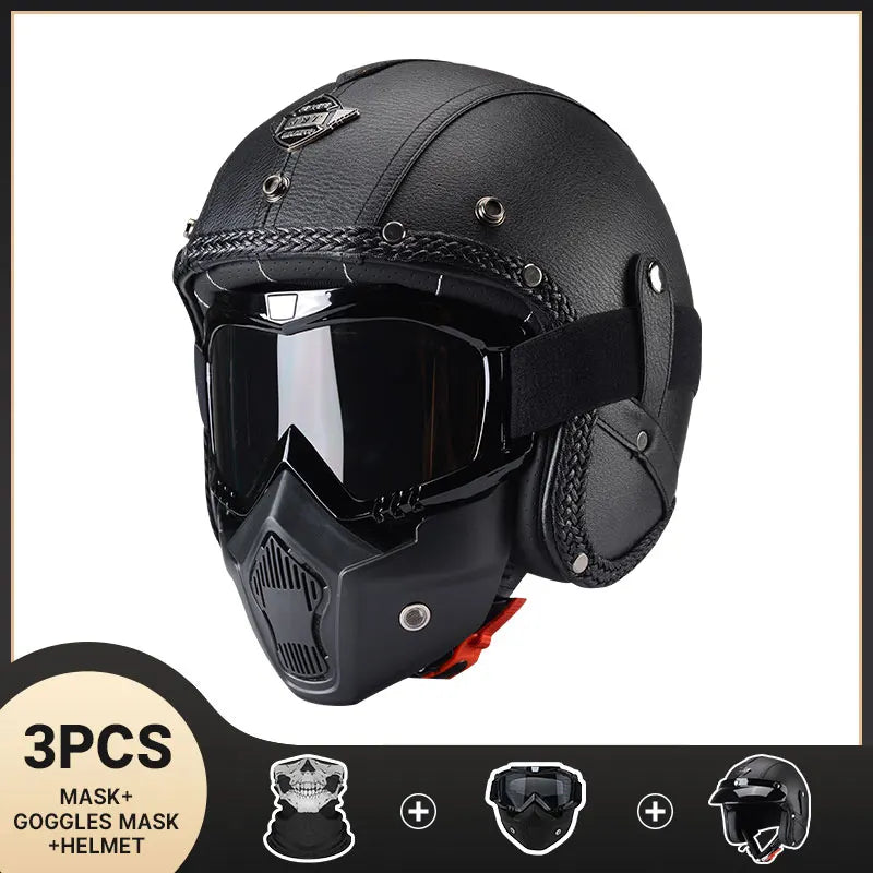 Retro Half Helmet – Leather Look, DOT Certified