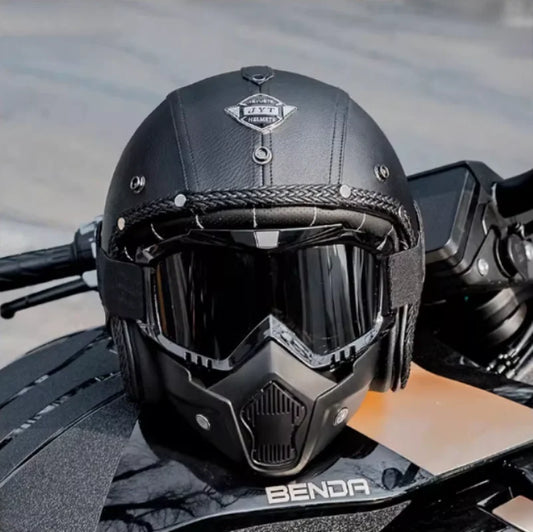 Retro Half Helmet – Leather Look, DOT Certified