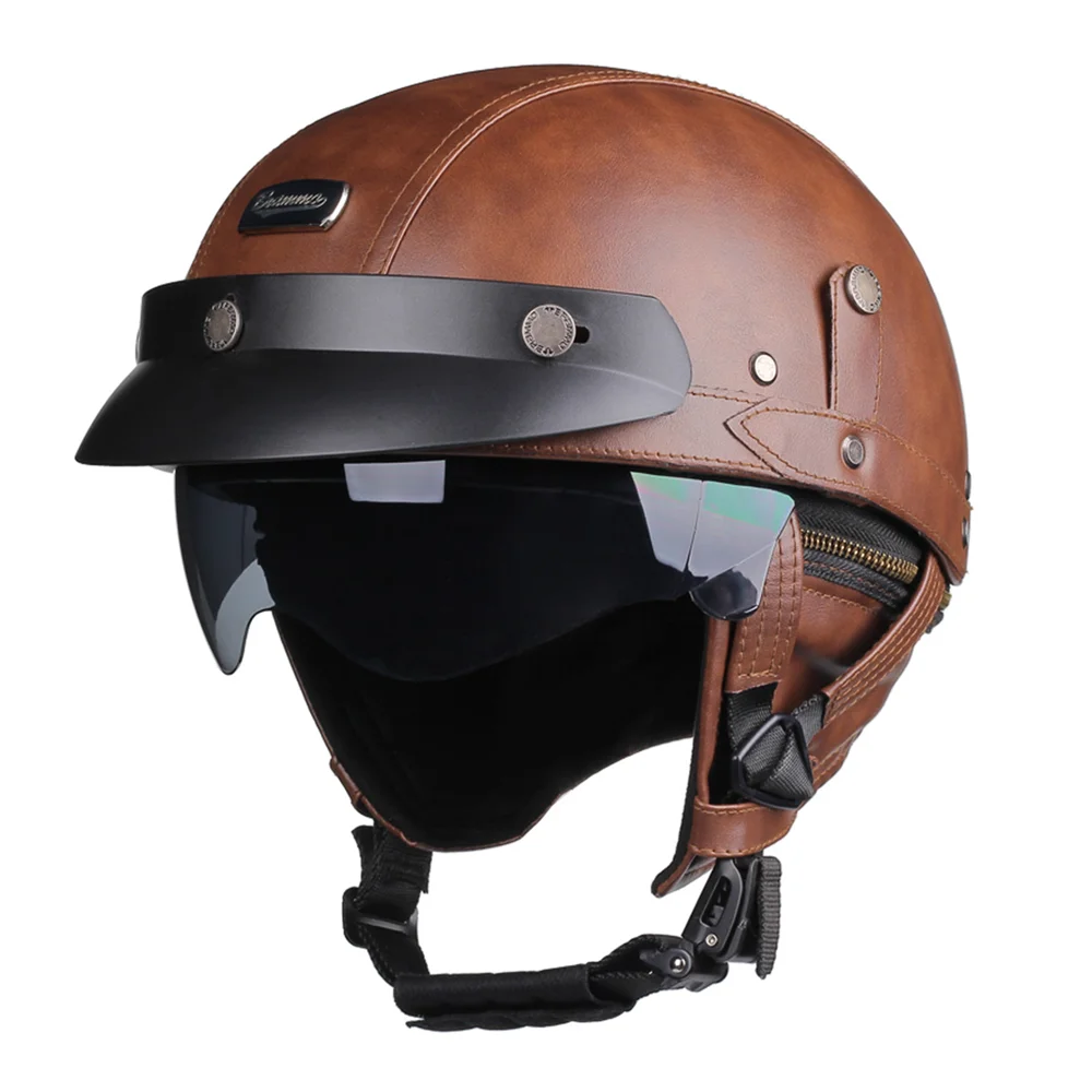 HEROBIKER Retro Halbhelm mit Visier – DOT/ECE