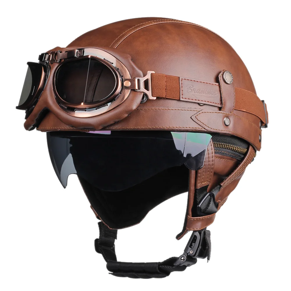 HEROBIKER Retro Halbhelm mit Visier – DOT/ECE