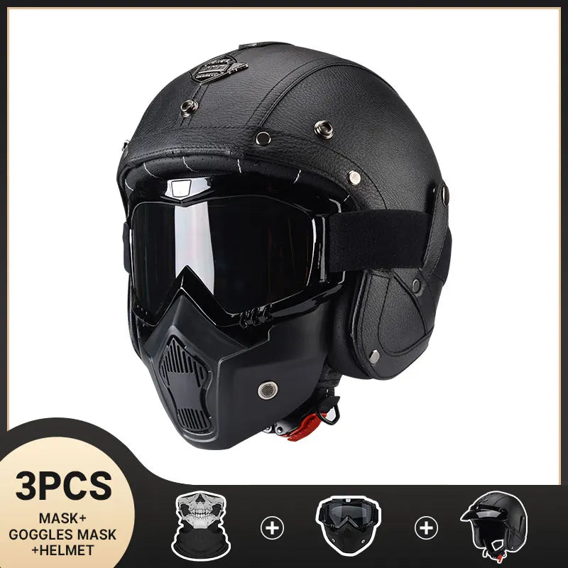 Retro Half Helmet – Leather Look, DOT Certified