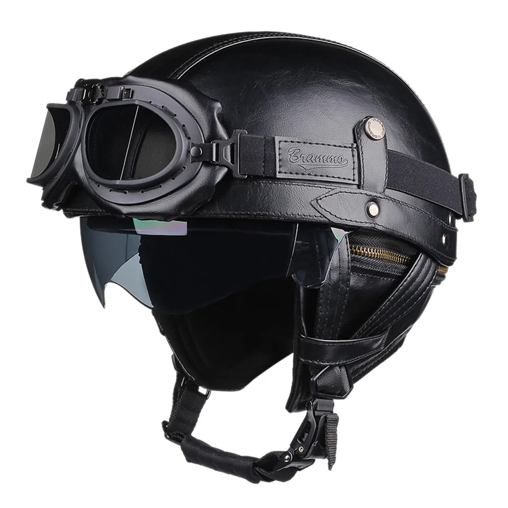 HEROBIKER Retro Halbhelm mit Visier – DOT/ECE