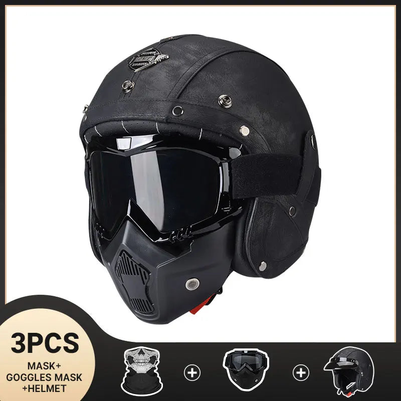 Retro Half Helmet – Leather Look, DOT Certified