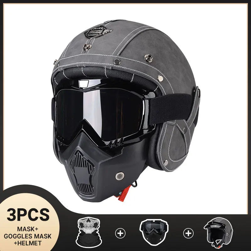 Retro Half Helmet – Leather Look, DOT Certified