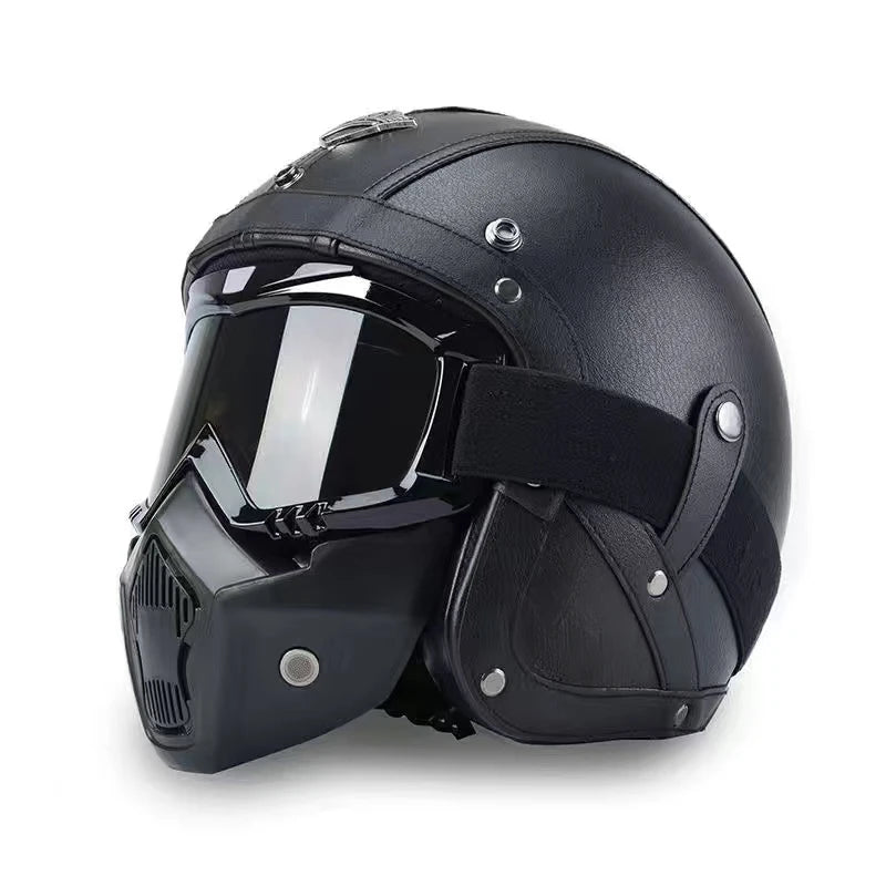 Retro Half Helmet – Leather Look, DOT Certified