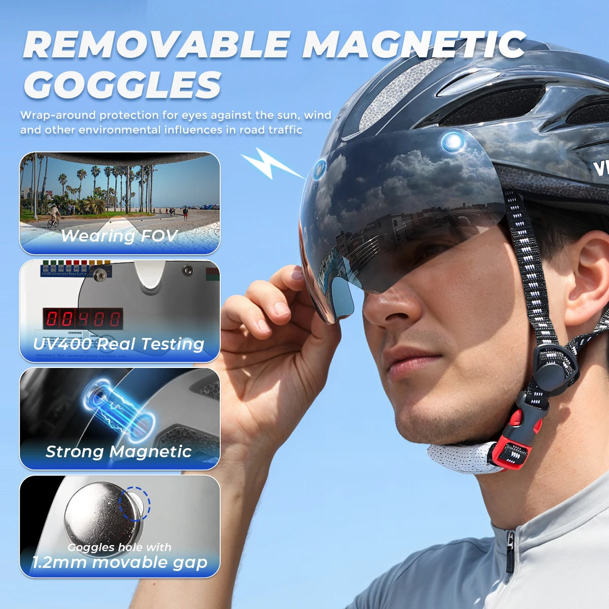 VICTGOAL Fahrradhelm mit Brille & LED – MTB Helm