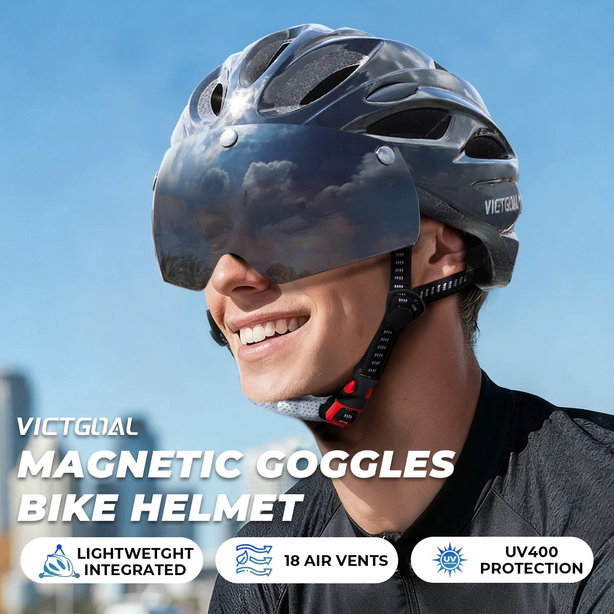 VICTGOAL Fahrradhelm mit Brille & LED – MTB Helm
