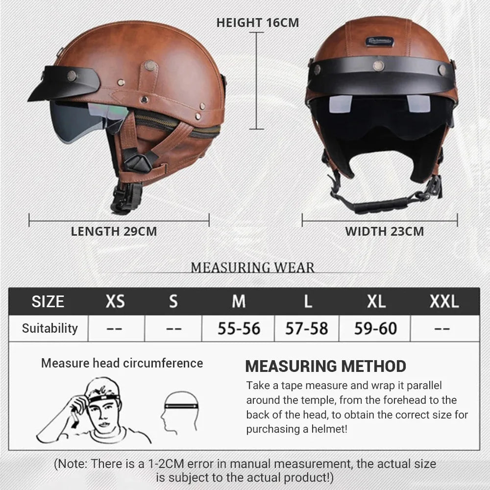 HEROBIKER Retro Halbhelm mit Visier – DOT/ECE