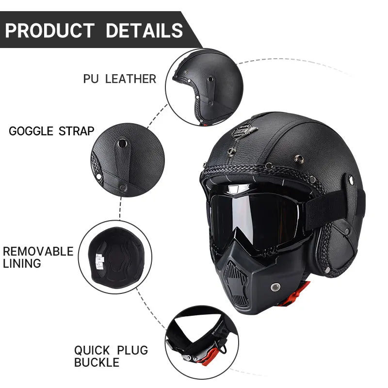 Retro Half Helmet – Leather Look, DOT Certified