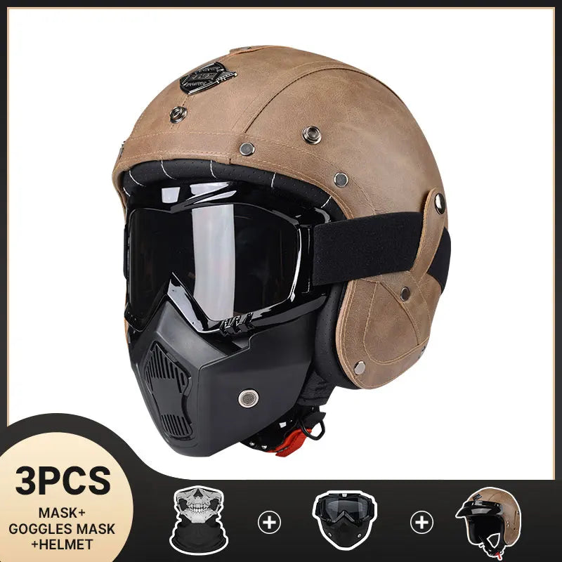 Retro Half Helmet – Leather Look, DOT Certified